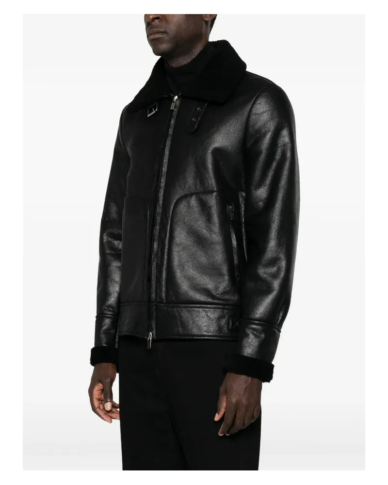 Salvatore Santoro Leather with Shearling Collar Jacket — Black 