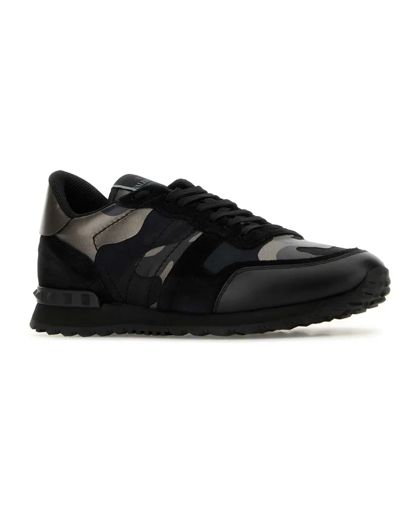 Valentino Garavani Men's Rockrunner Sneaker Black Splicalf Leather Black