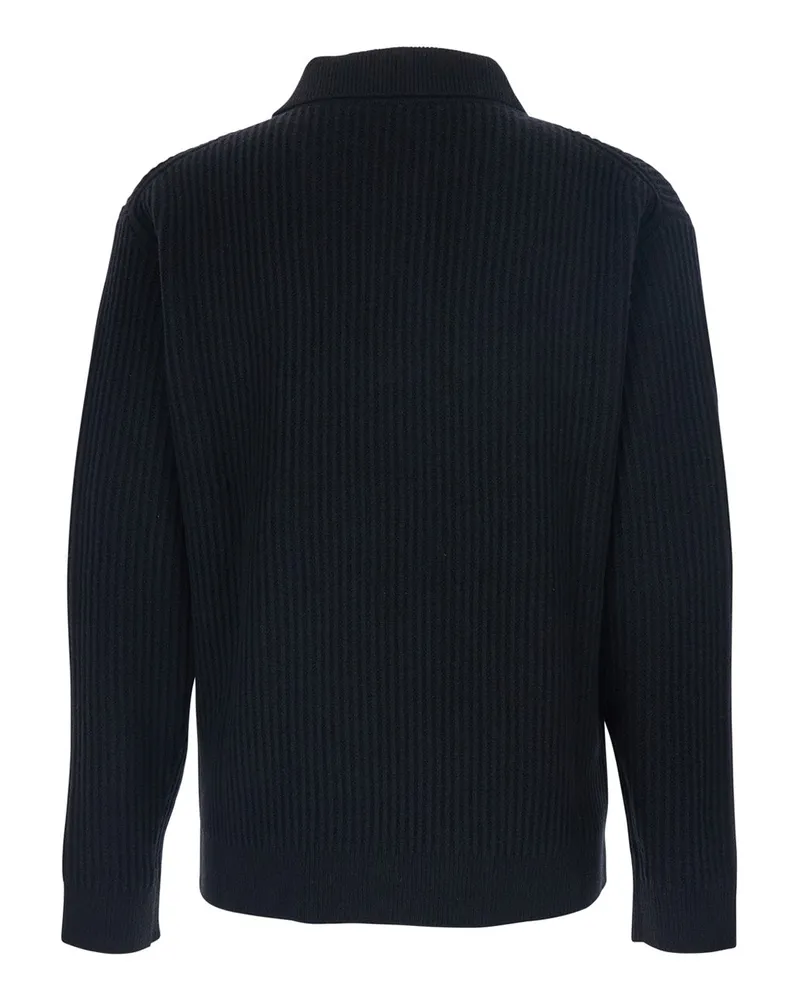Kitsuné Men's Black Ribbed Sweater With Logo Patch Wool Tops Top Black