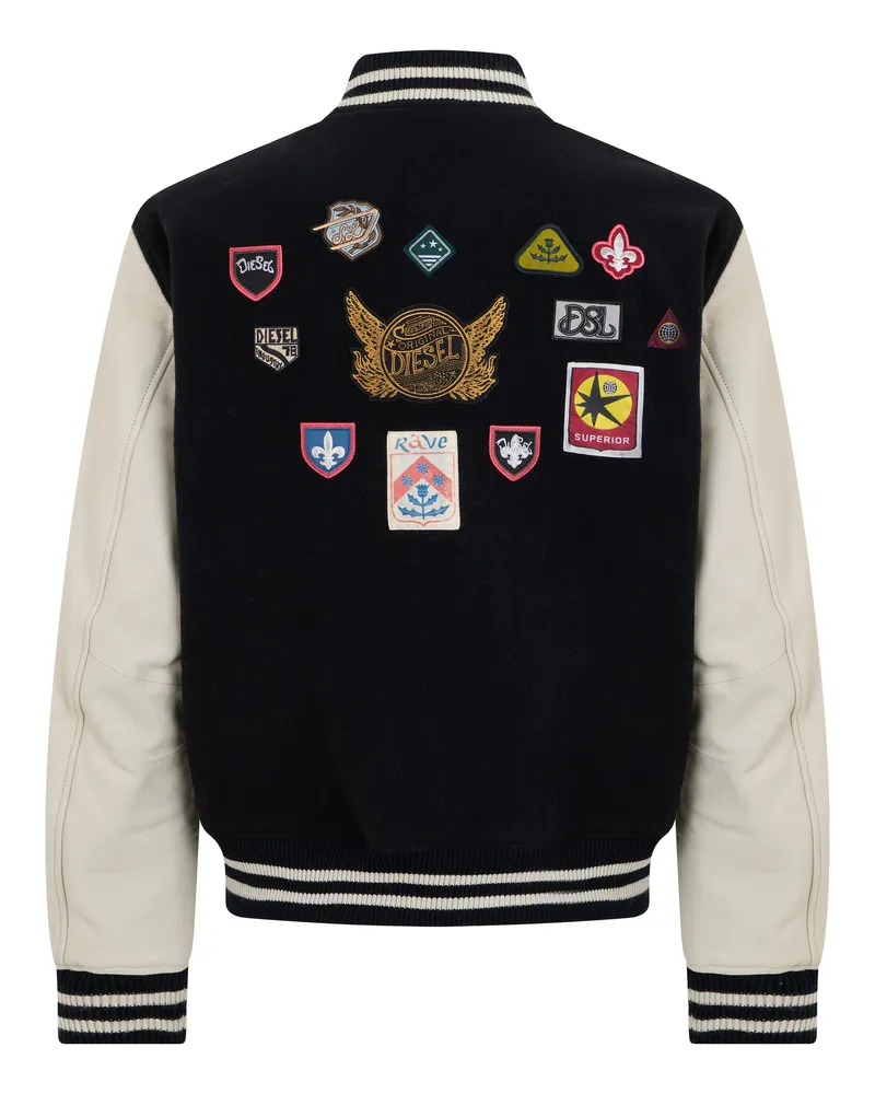 Diesel Men's Varsity Jacket Patched Wool Black Bomber 