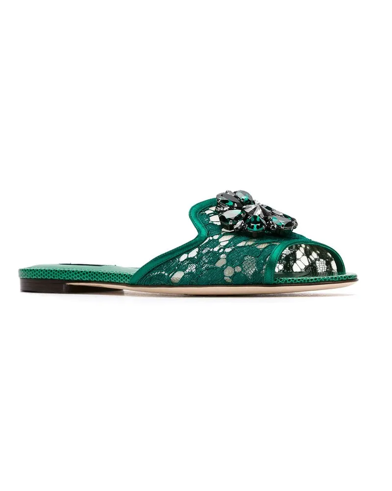 Dolce & Gabbana Crystal-Embellished Lace Sandal — Emerald Emerald