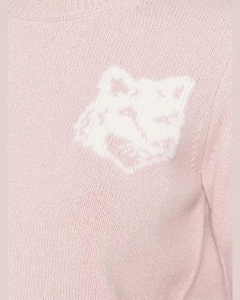Kitsuné Fox Head Wool Crewneck Sweater — Pink Pink