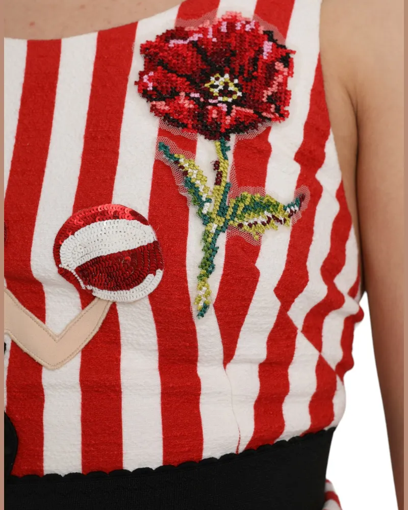 Dolce & Gabbana Women's Red White Floral Sleeveless Sheath Midi Dress And Cotton Elastane Red