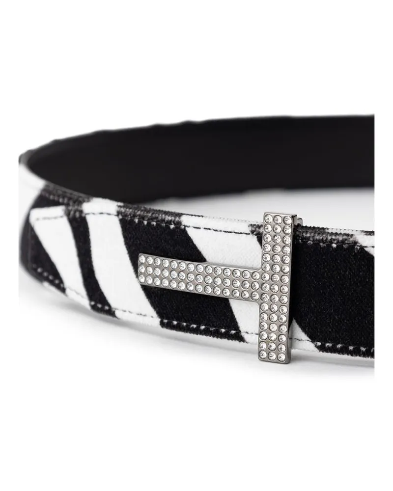 Tom Ford Women's Black And White Leather Regular Belt Black