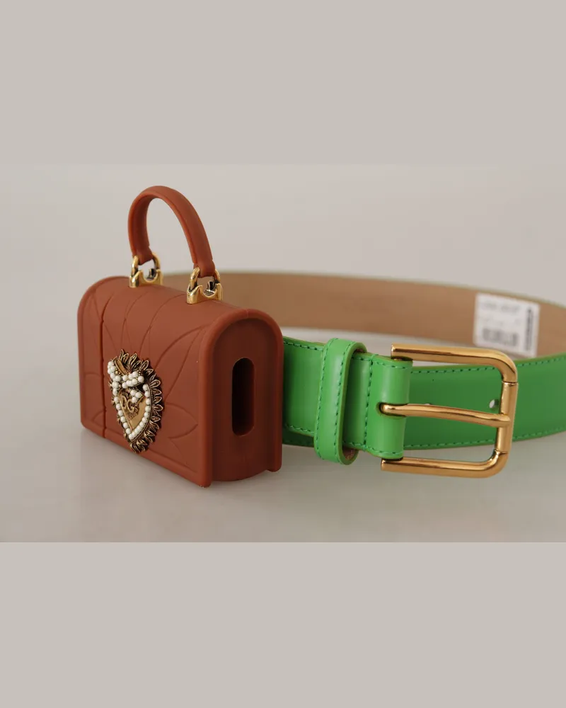 Dolce & Gabbana Women's Green Leather Devotion Heart Micro Bag Headphones Belt Green