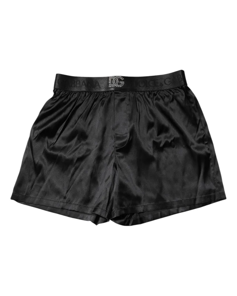 Dolce & Gabbana Men Black Logo Waist Regular Boxer Shorts Underwear Silk Black