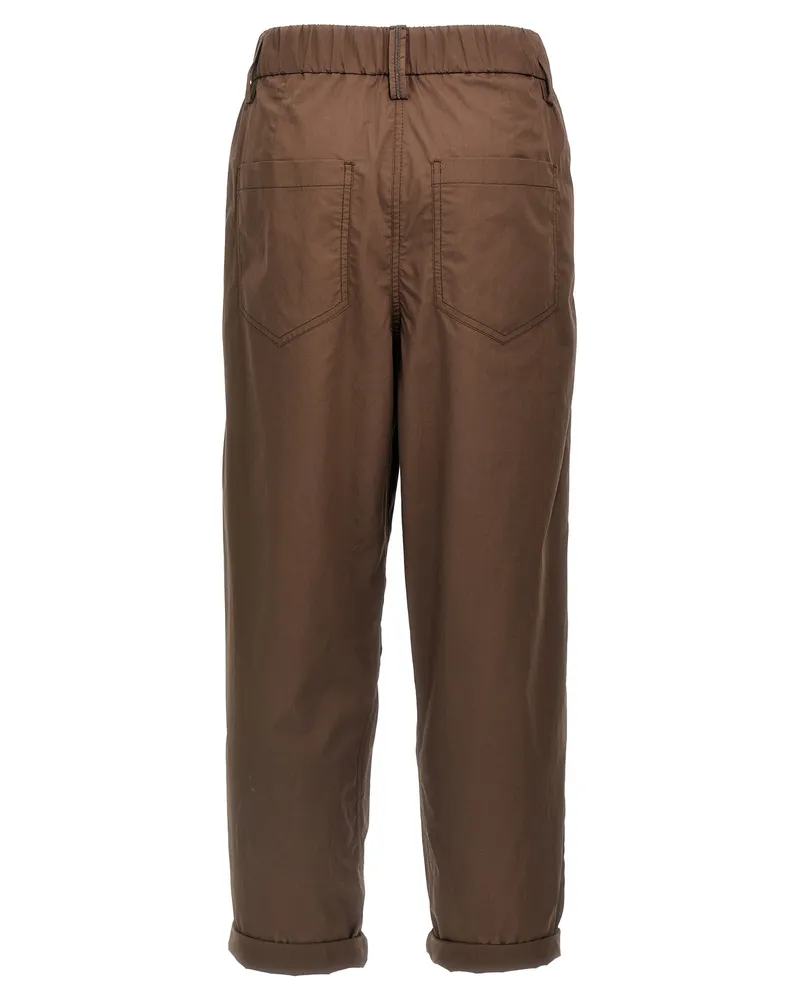Brunello Cucinelli Women's Brown Cotton Casual Pants Brown