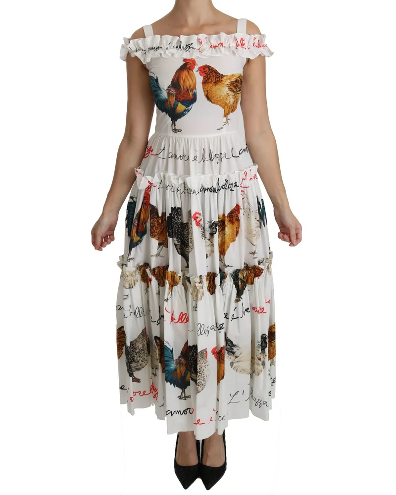 Dolce & Gabbana Women's White Rooster Sheath Midi Cotton Dress White