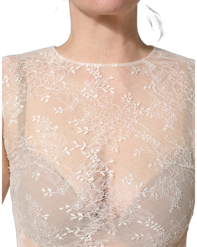 Dolce & Gabbana Women White Floral Lace Sheer Sleeveless Midi Dress White