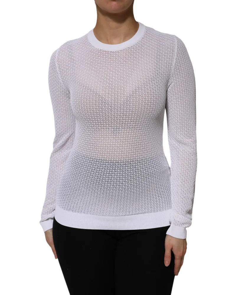 Dolce & Gabbana Women's White Round Neck Long Sleeves Pullover Top Viscose Polyester White