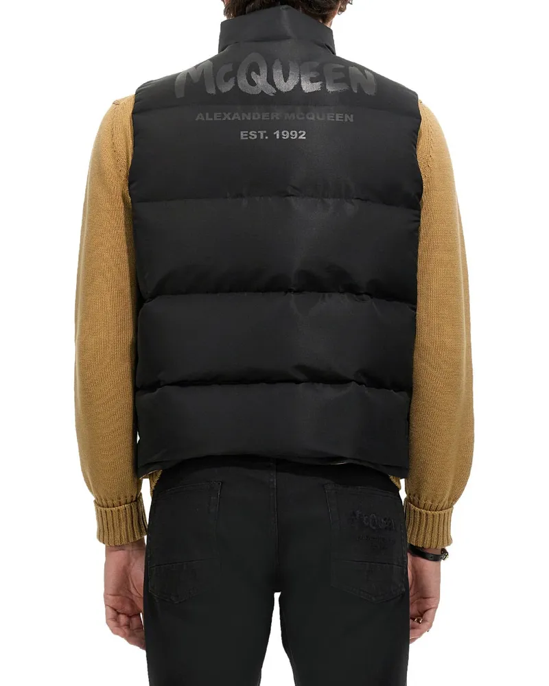 Alexander McQueen Graffiti Logo Print Down Vest — Black Black