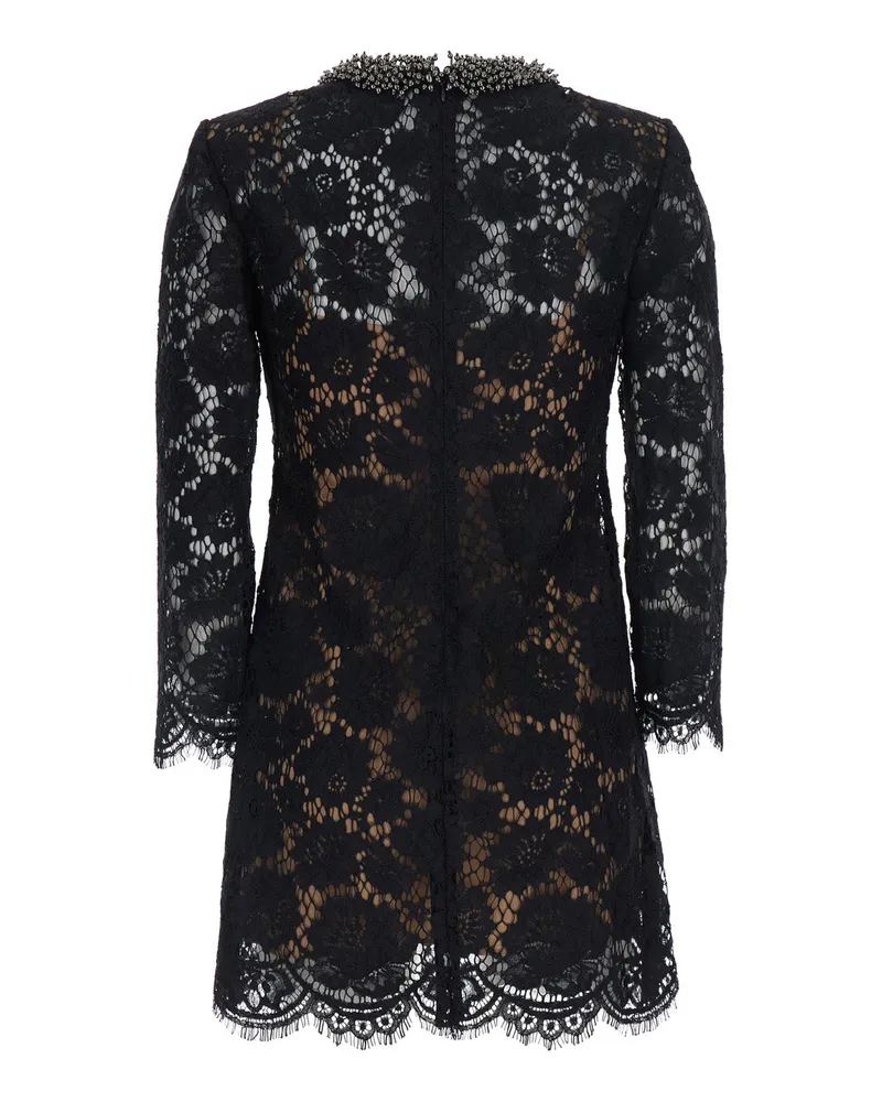Self-Portrait Lace Sleeves Mini Dress — Black Black
