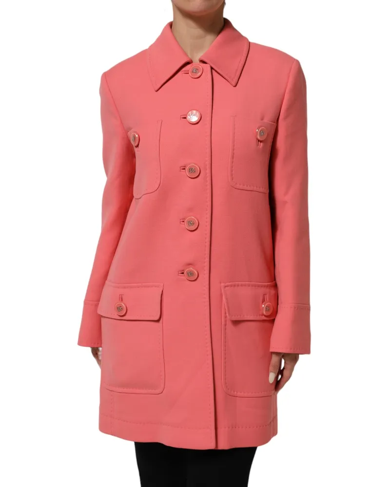 Dolce & Gabbana Women's Pink Buttoned Down Trench Coat Jacket Clothing Pink
