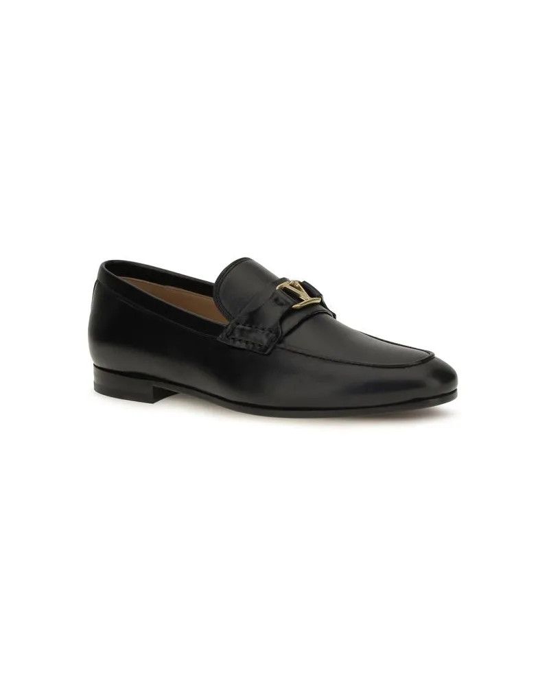 Valentino Garavani Women's Black Calf Leather Bos Taurus Slip-On Loafers Black