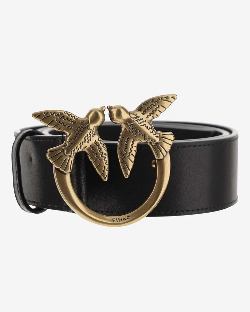 Pinko Women Leather Belt With Logo Black Black
