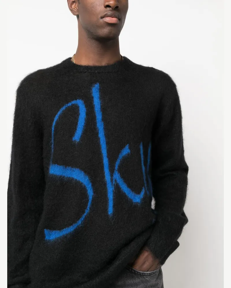 Blue Sky Inn Logo-Print Wool Blend Sweater — Black Black