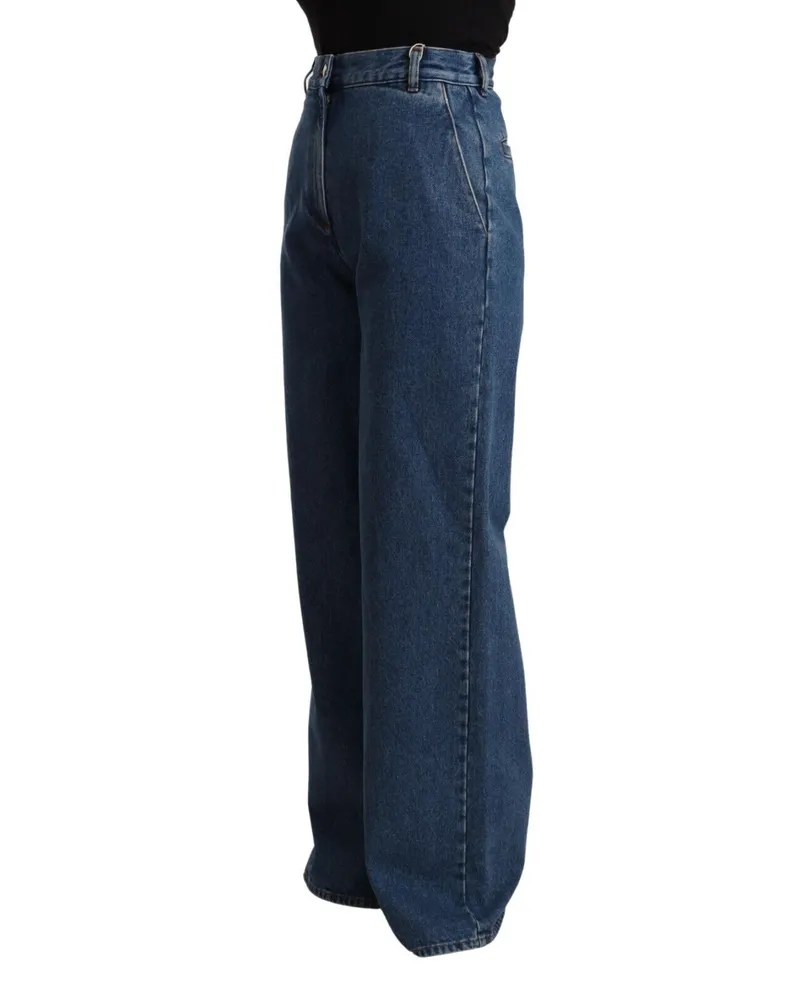 GCDS Women's Blue Cotton High Waist Wide Leg Boot Cut Denim Jeans Clothing Blue