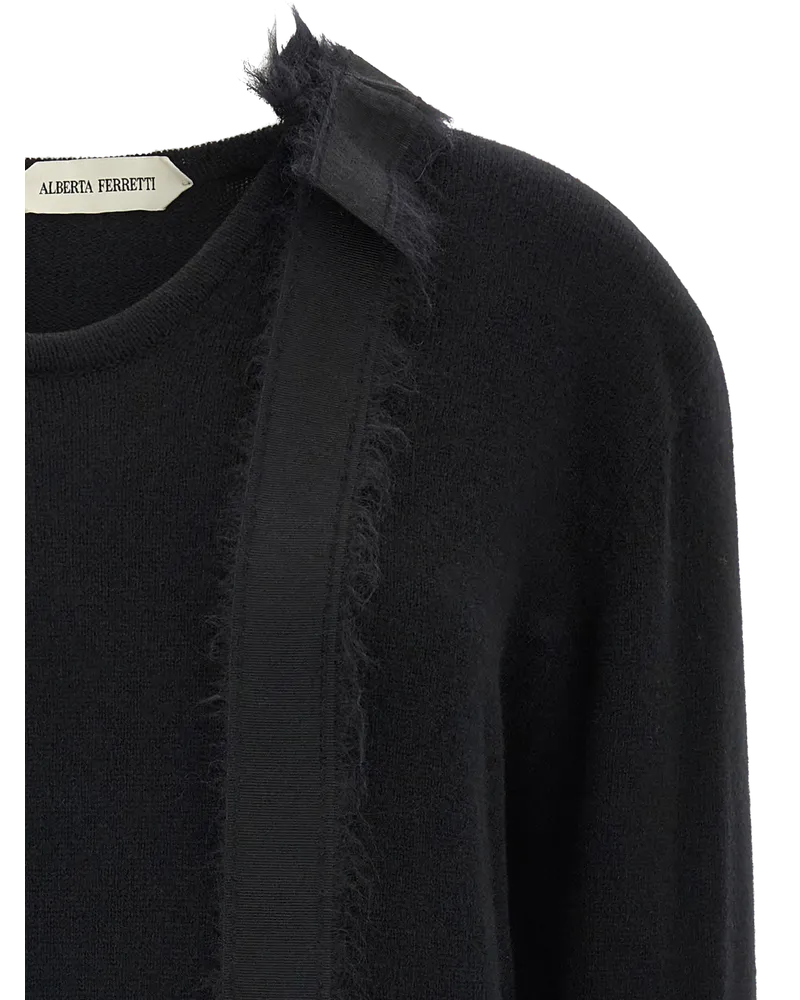 Alberta Ferretti Asymmetrical Bow Cashmere Sweater — Black Black