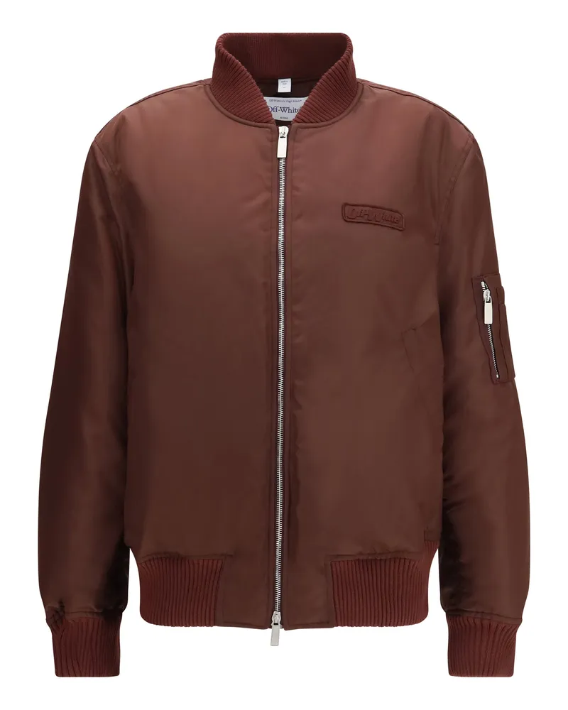 OFF-WHITE Embroidered Logo Nylon Bomber Jacket — Brown Brown