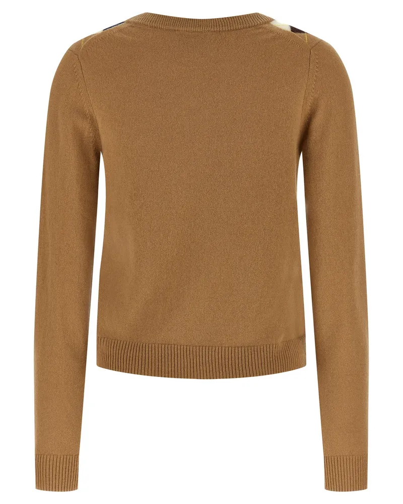 Ganni Argyle-Patterned Cashmere Blend Cardigan — Camel Camel