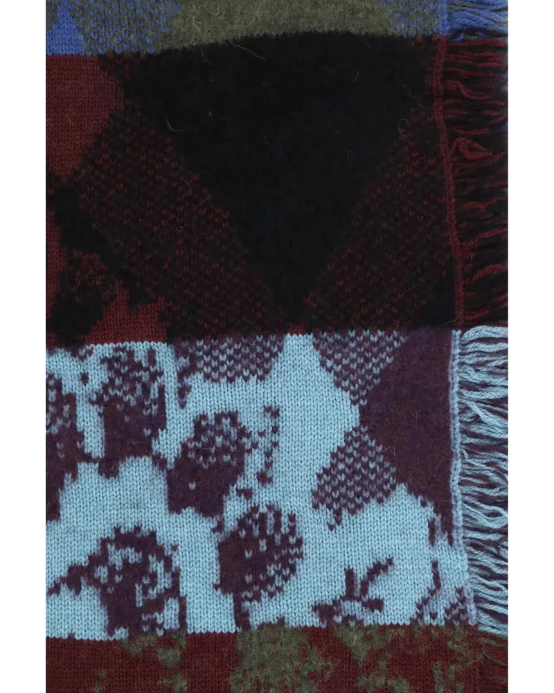 Dries van Noten Men's Scarf, Mixed Print Fringed — Purple Merino Wool (ovis Aries) Scarfs Purple