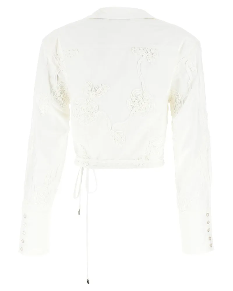 ROTATE Birger Christensen Floral Embroidered Cotton Blouse — White White