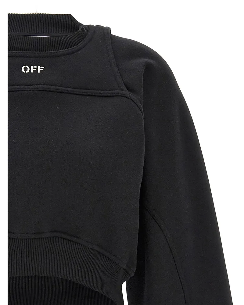 OFF-WHITE Logo-Embroidered Cropped Sweatshirt — Black Black