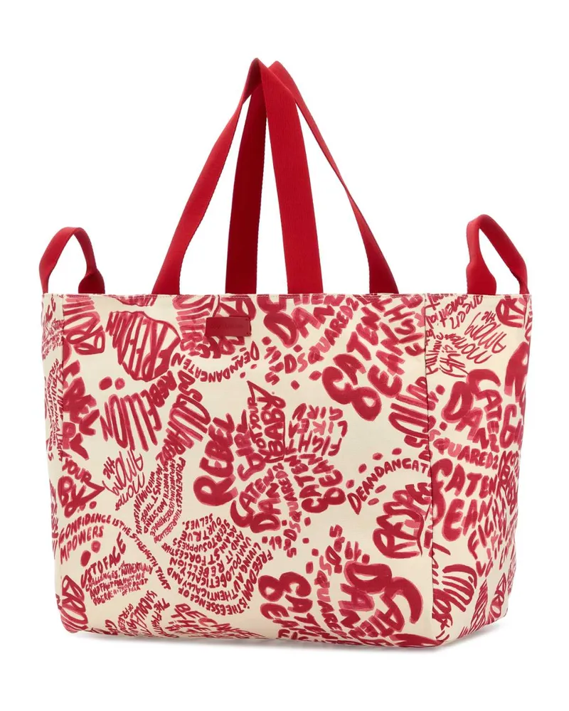Dsquared2 Women's Printed Canvas Shopping Bag M4236 Exterior: Cotton Borse A Mano Red