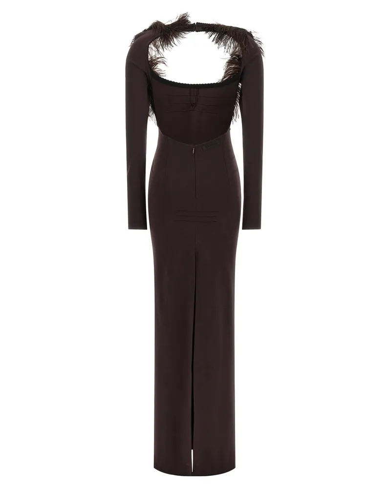 ATTICO Ostrich Feather-Embellished Dress — Black Black