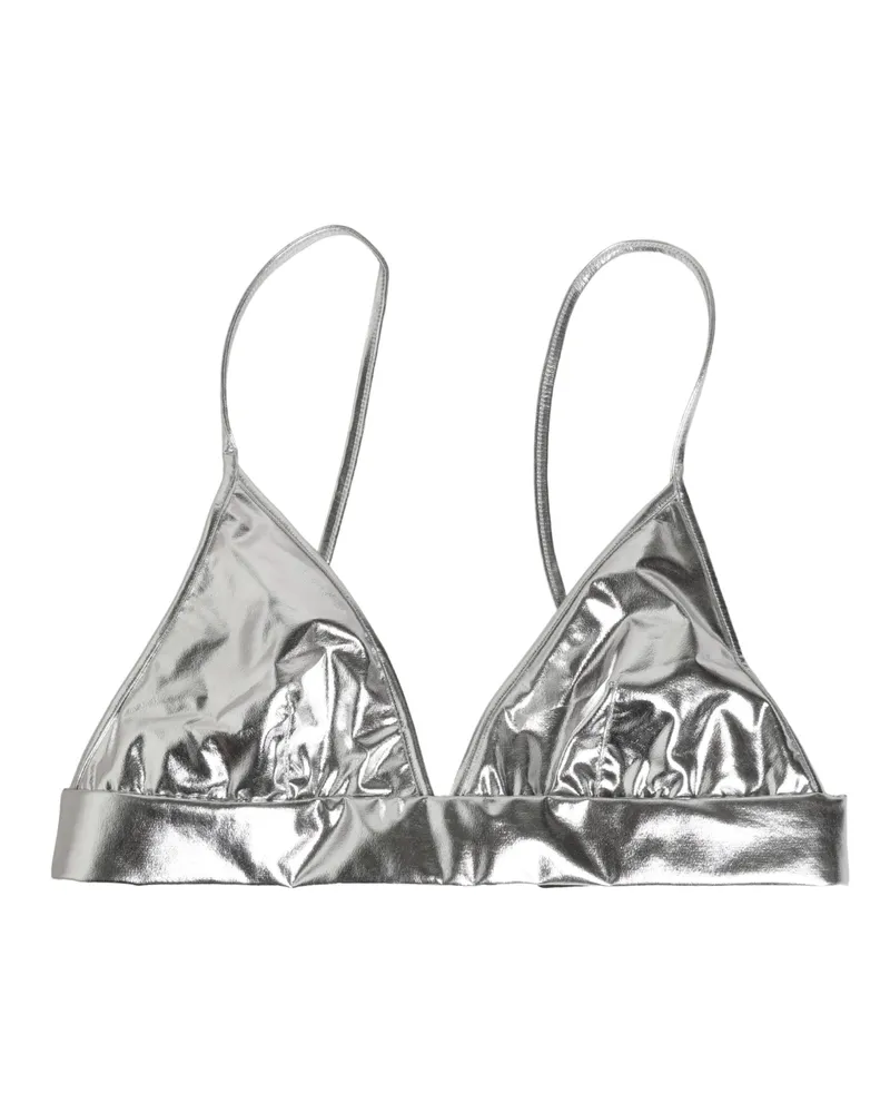 Dolce & Gabbana Women Metallic Silver Sleeveless Bustier Cropped Top Nylon Elastane Silver