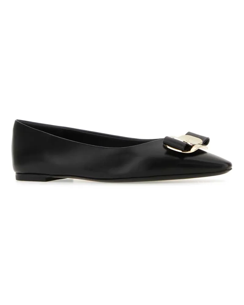 Ferragamo Women's Black Leather Zea Ballerinas Neroneronero Ballerine Flat Shoes Black