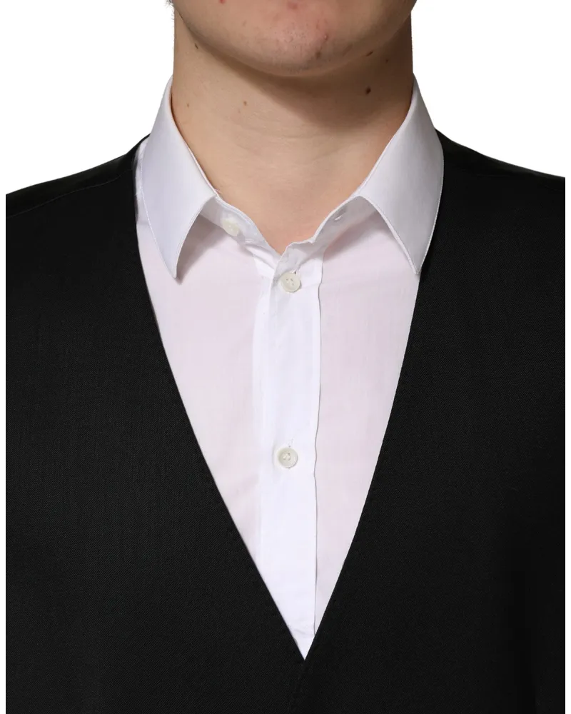 Dolce & Gabbana Black Wool Single Breasted Men Waistcoat Vest Virgin Silk Nylon Flax Clothing Black