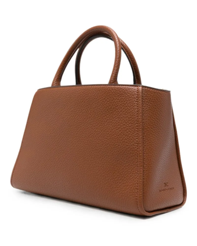 Elisabetta Franchi Geometric Gold-Tone Plaque Tote Bag — Brown Brown