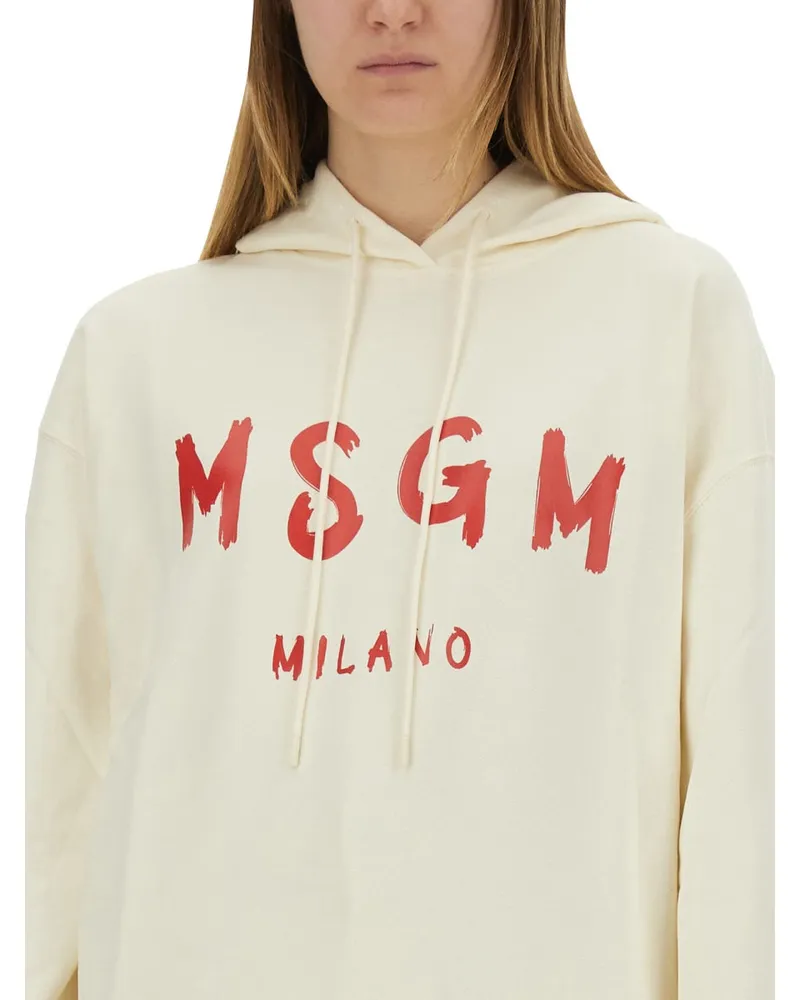 MSGM Brushed Logo Cotton Sweatshirt — Ivory Ivory