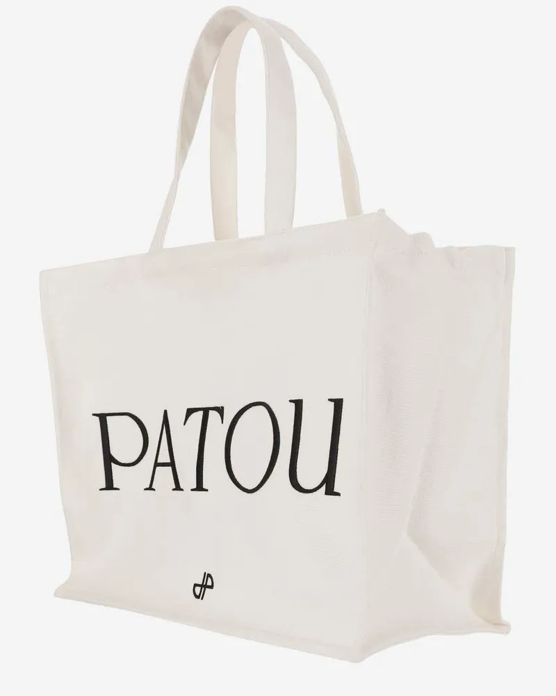 Patou Women's Large Cotton Canvas Tote Bag White Organic Shoulder White