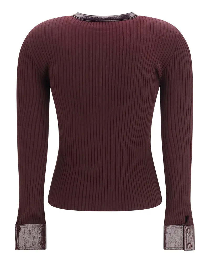 Courrèges Women's Cardigan With Vinyl Details, Burgundy Viscose Sweater Burgundy