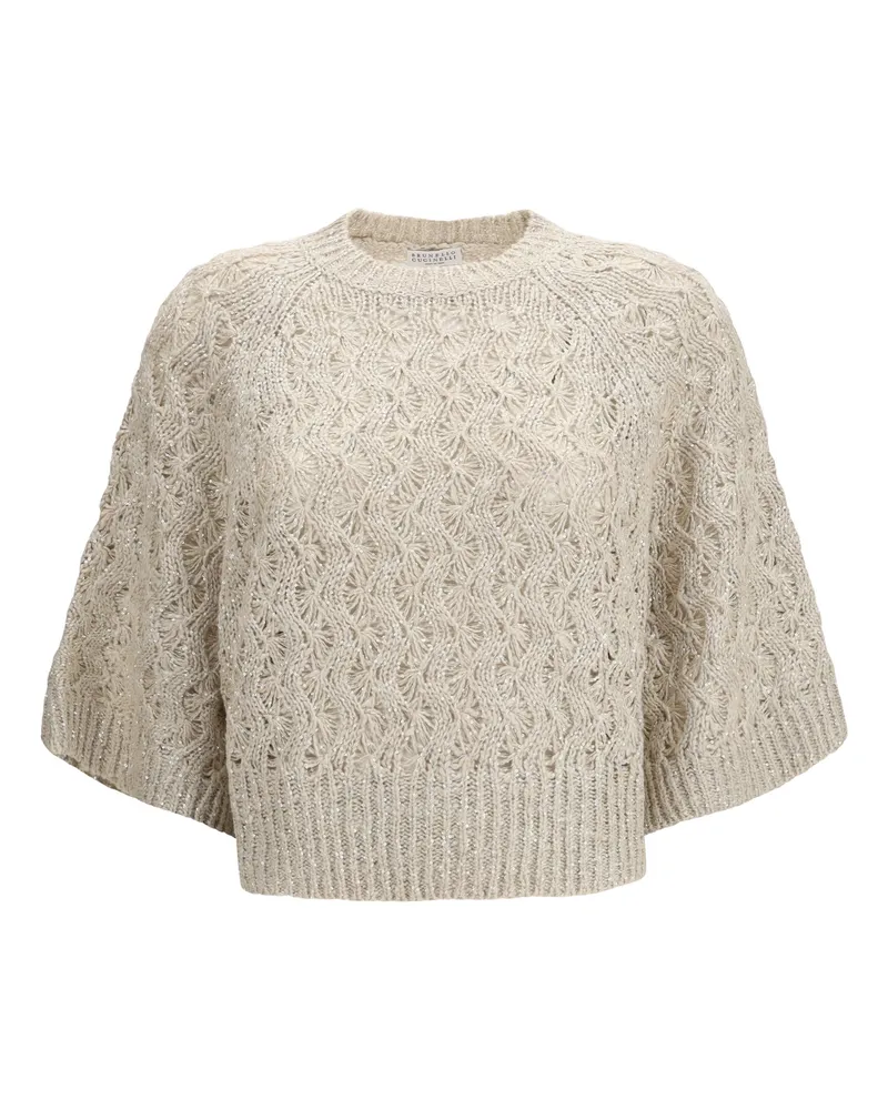 Brunello Cucinelli Open-Knit Silk Blend Sweater — Beige Beige