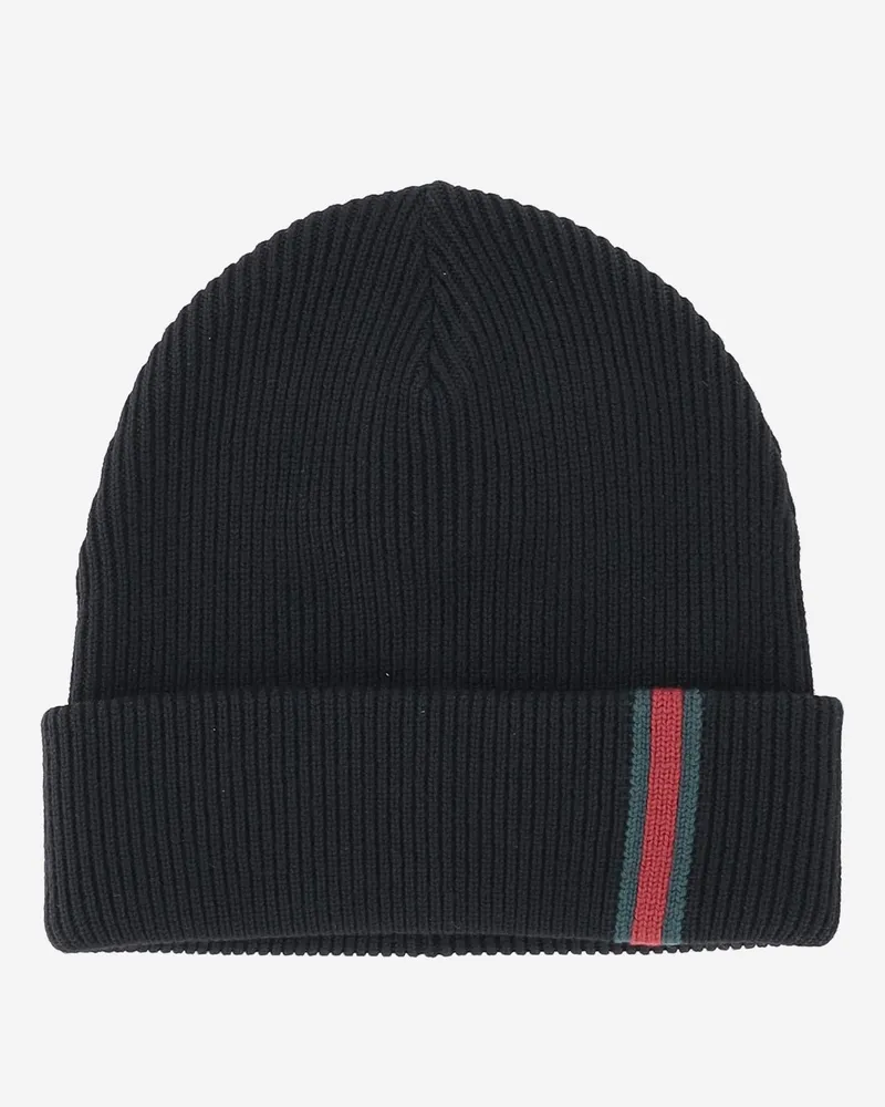 Gucci Men's Wool Beanie With Web Stripes Black Hat Black