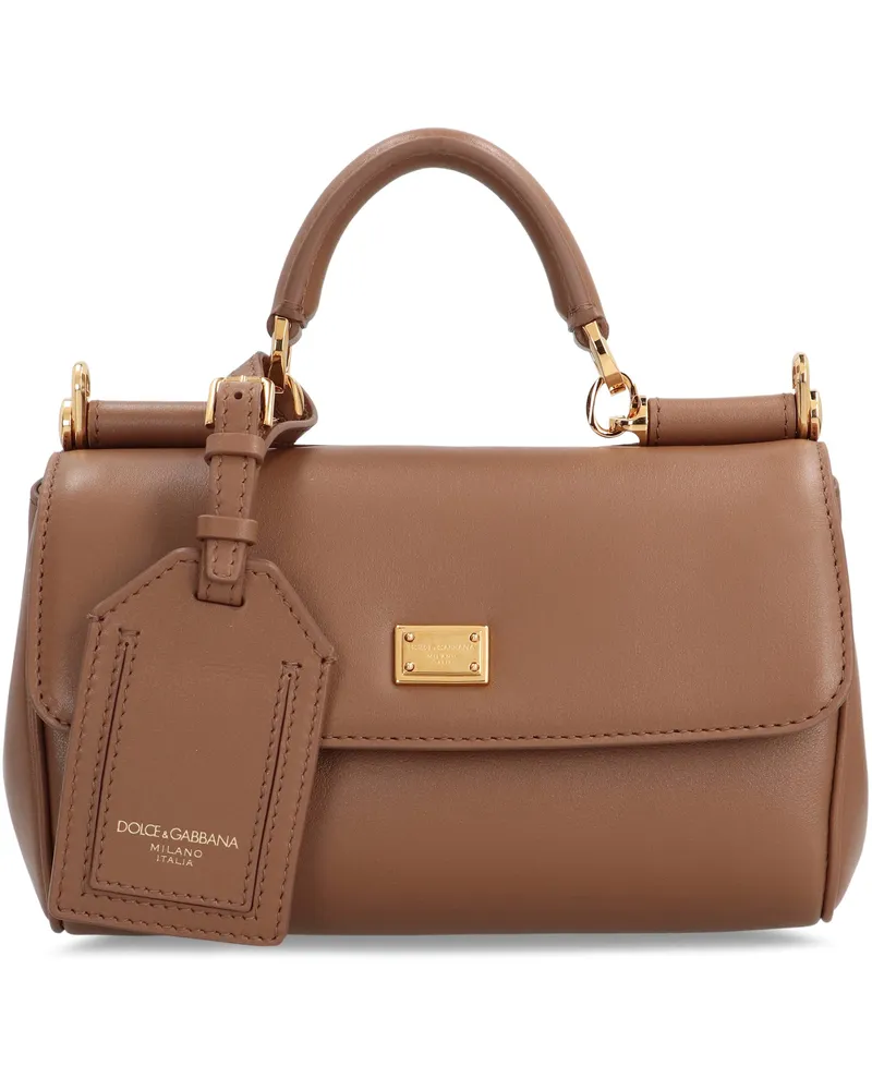 Dolce & Gabbana Women's My Sicily Handbag Black Calf Leather Brown Handbags Hand Bags Brown