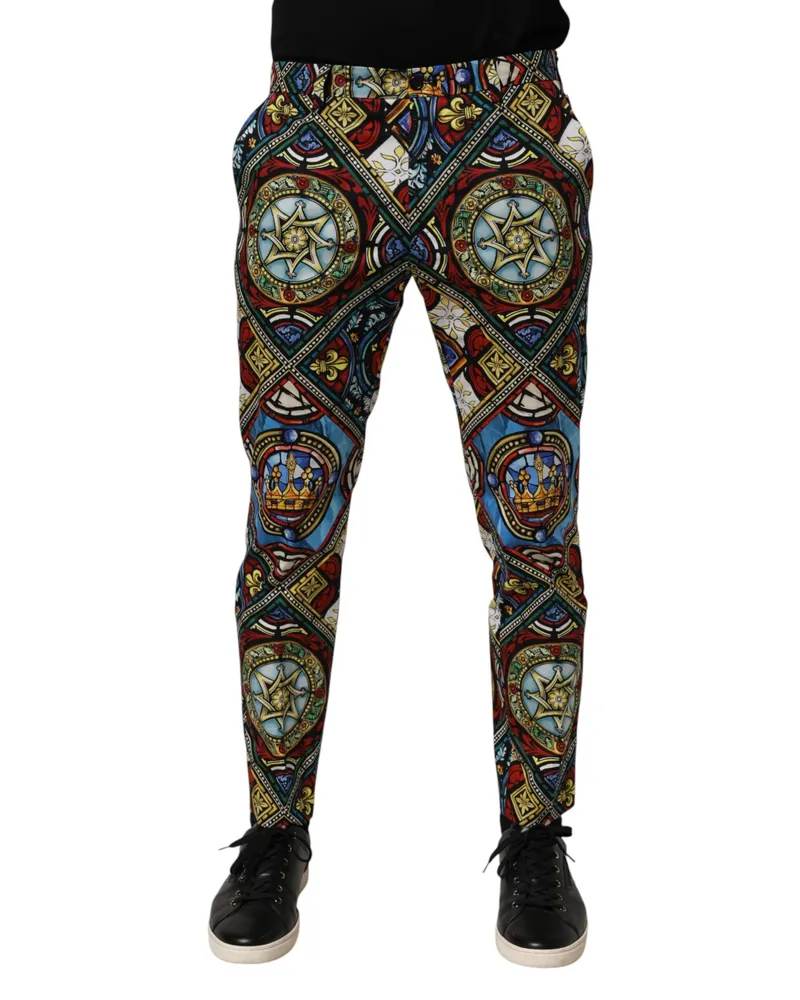Dolce & Gabbana Multicolor Stained Glass Window Style Print Men Pants Co+03 Multicolor