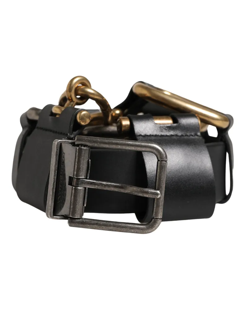 Dolce & Gabbana Men Black Classic Leather Metal Buckle Belt Calf Black