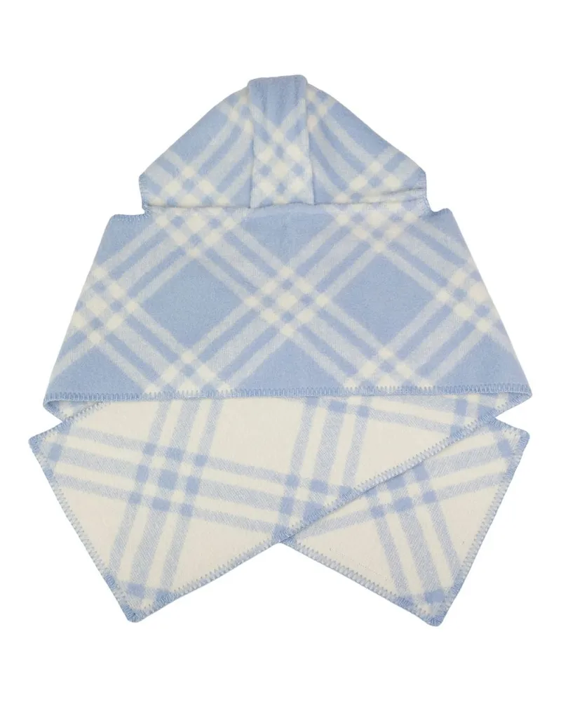 Burberry Women's Mu Tbar Check Hooded Scarf -  Wool Blue Accessories Blue
