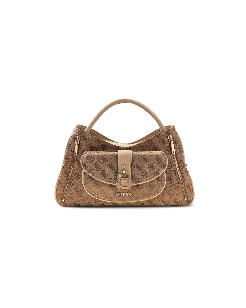 Guess Women's Satchel Latte Logo Polyester Satchel-bags Beige