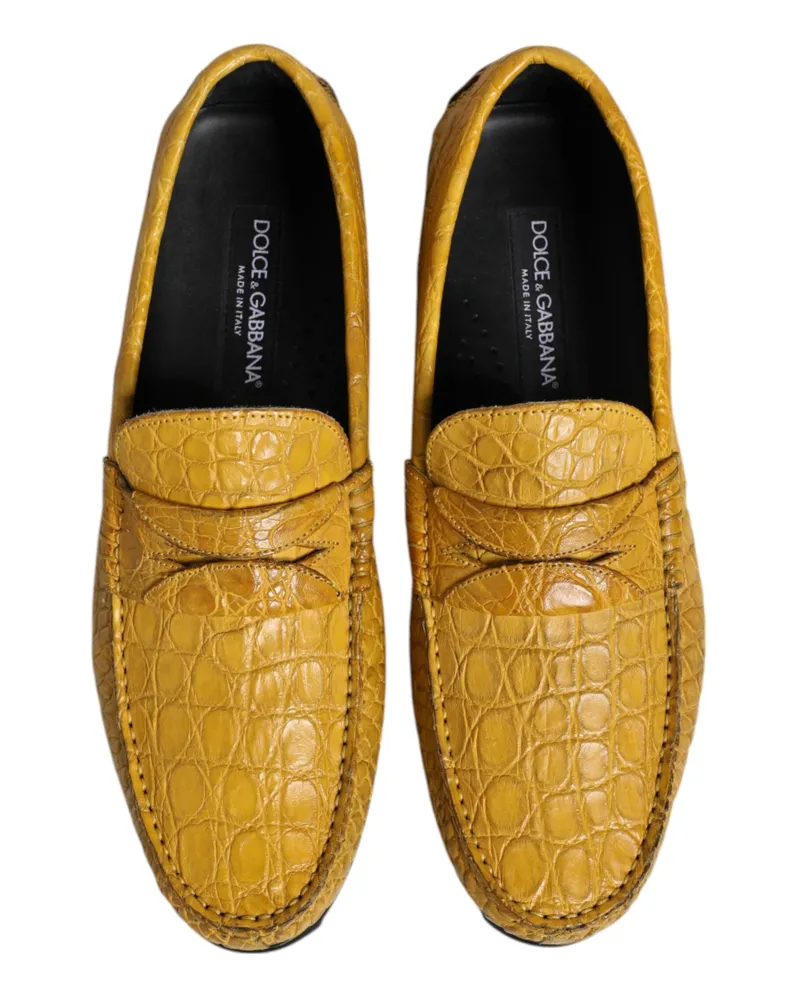 Dolce & Gabbana Men's Yellow Exotic Leather Loafers Slip On Shoes Caiman Yellow