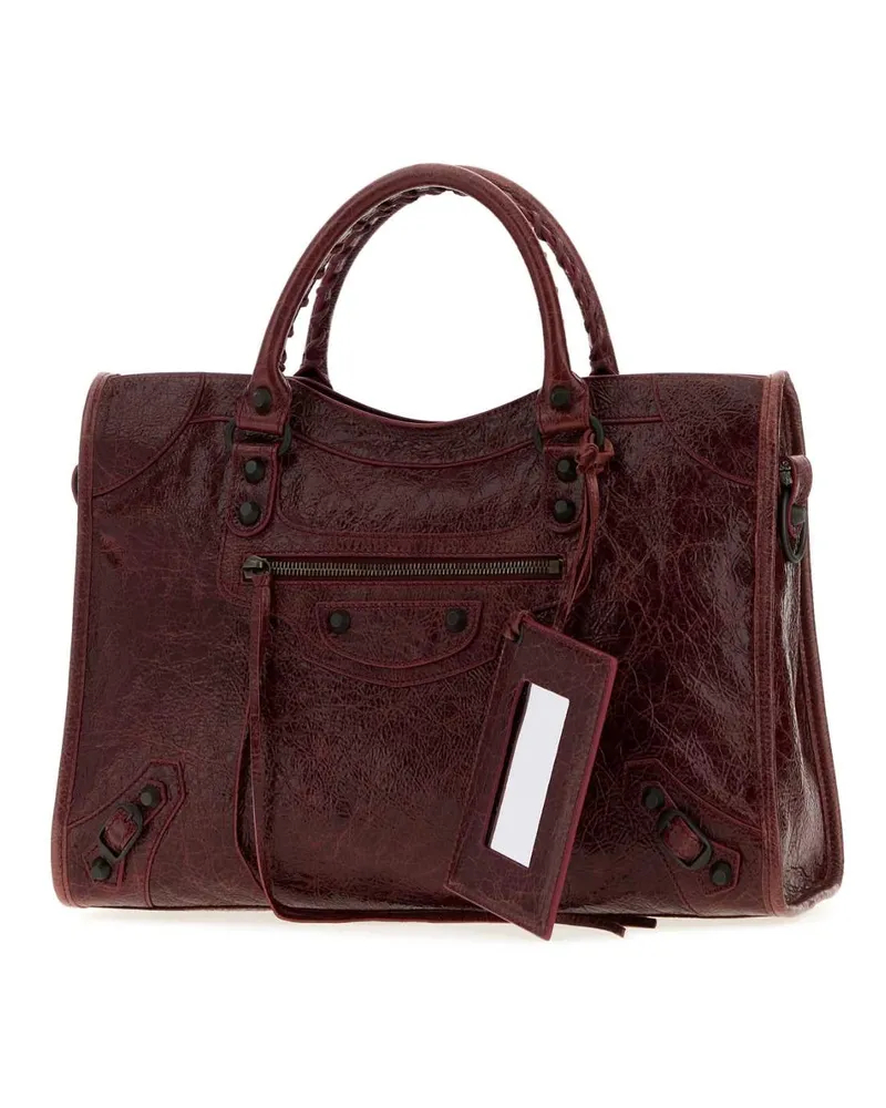 Balenciaga Crackled Lambskin Top Handle Bag — Merlot Merlot
