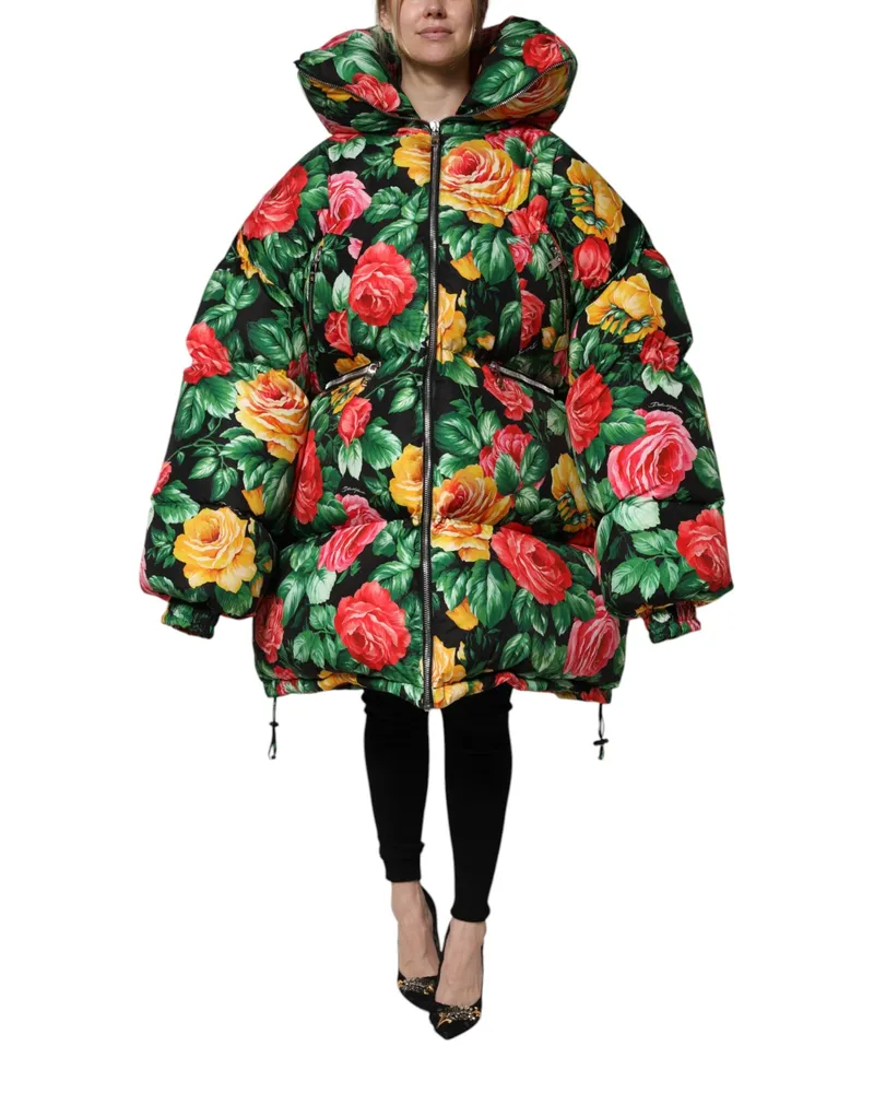Dolce & Gabbana Women's Multicolor Floral Puffer Hooded Jacket Polyester Clothing Multicolor