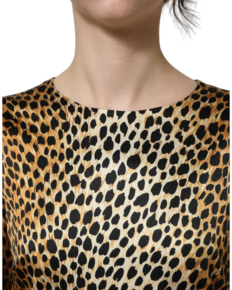 Dolce & Gabbana Women Brown Ocelot Print Long Sleeve Mini Dress Silk Elastane Brown