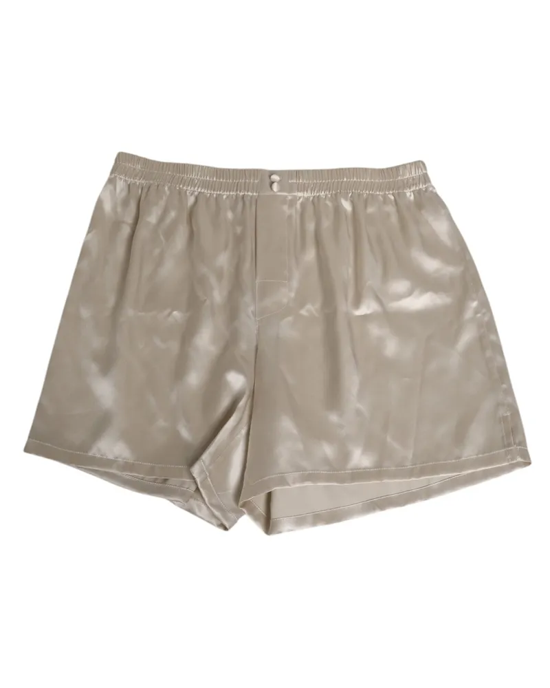 Dolce & Gabbana Beige Silk Satin Elastic Men Boxer Short Swimwear Beige
