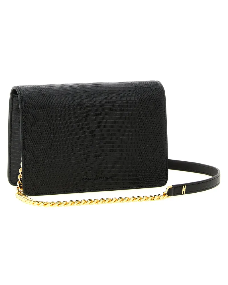 Elisabetta Franchi Lizard-Embossed Leather Shoulder Bag — Black Black