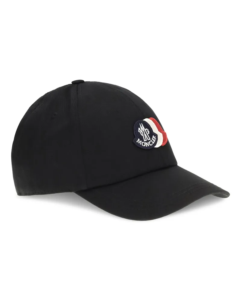 Moncler Men's Baseball Cap With Tricolour Logo Black Cotton Hats E Hairbands Black